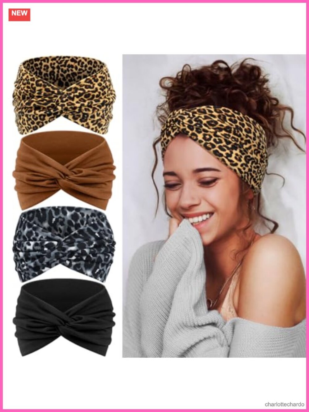 4pc Wide Knotted Turban Headbands Elastic Polyester Spandex Yoga Workout